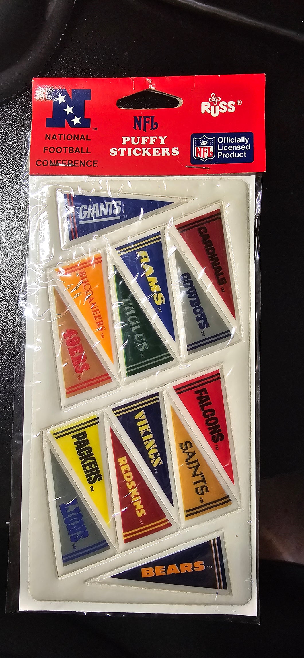 Vintage Puffy NFL Footbal Team Flag Sticker Pack, 14 stickers total. Still in pack